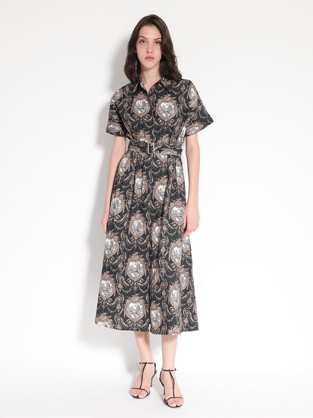 

RAREISM Floral Print Cotton Fit & Flare Maxi Dress, Black