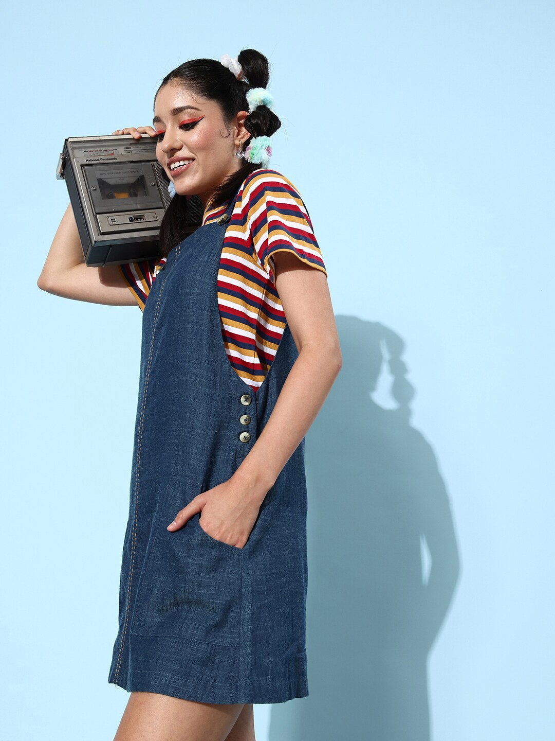 

QUIERO Shoulder Straps Sleeveless Pinafore Dress, Blue