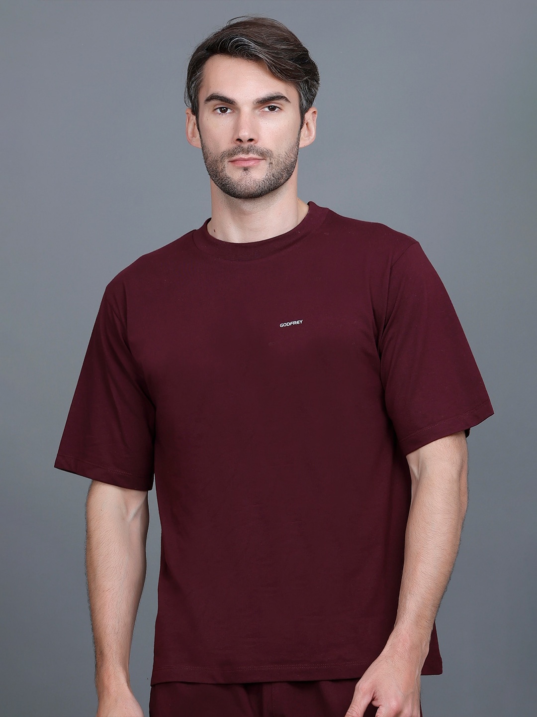 

GODFREY Round Neck Oversized T-shirt, Burgundy