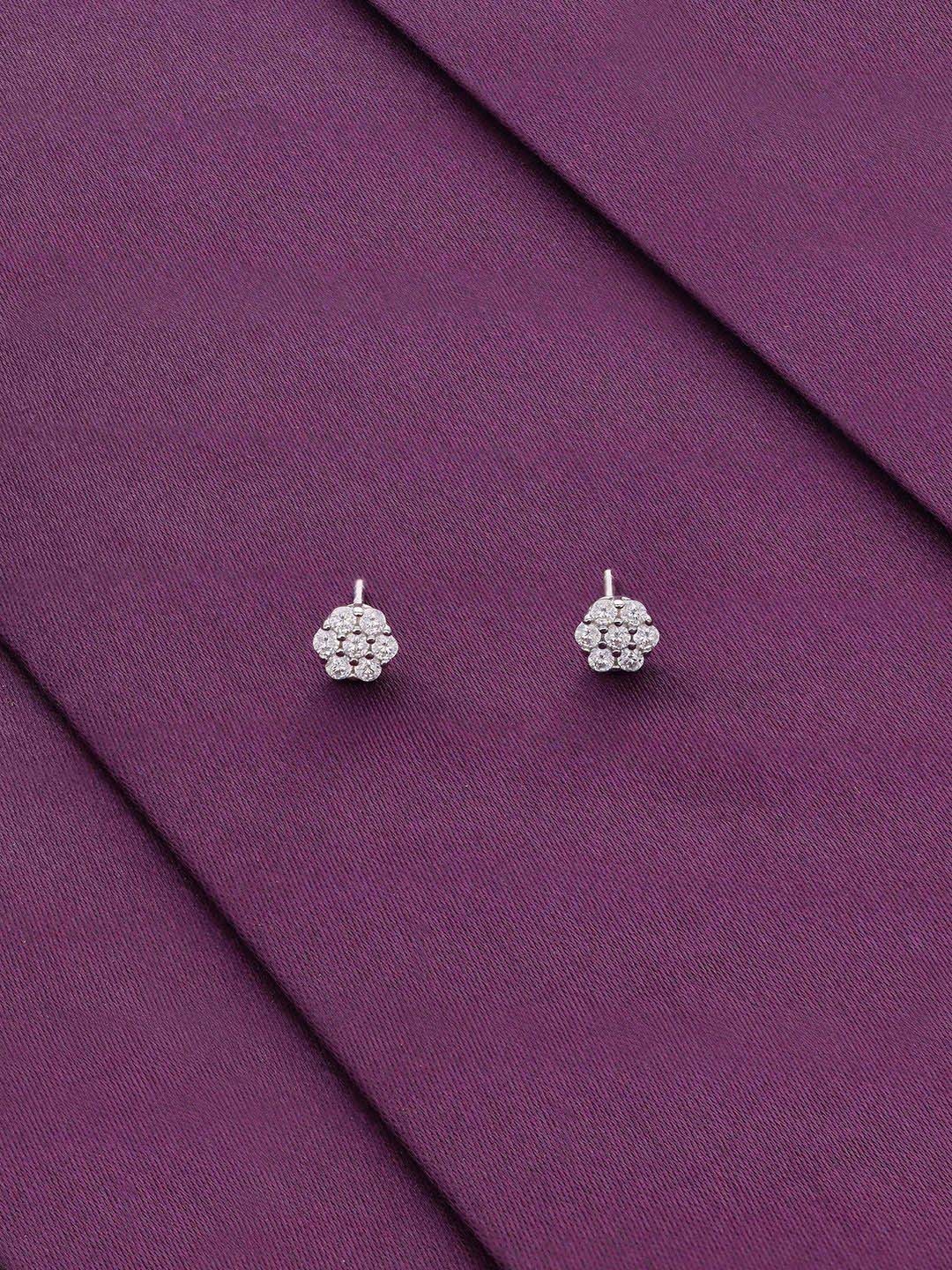 

KAI JEWEL 92.5 Sterling Silver Rhodium-Plated Cubic Zirconia Floral Stud Earrings