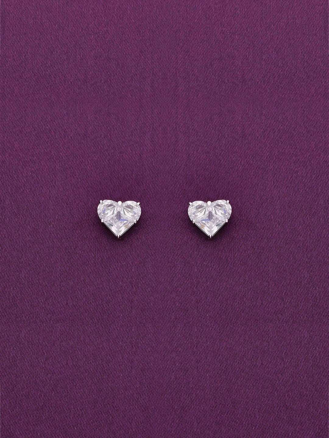 

KAI JEWEL Rhodium-Plated 92.5 Sterling Silver Heart Shaped Studs Earrings