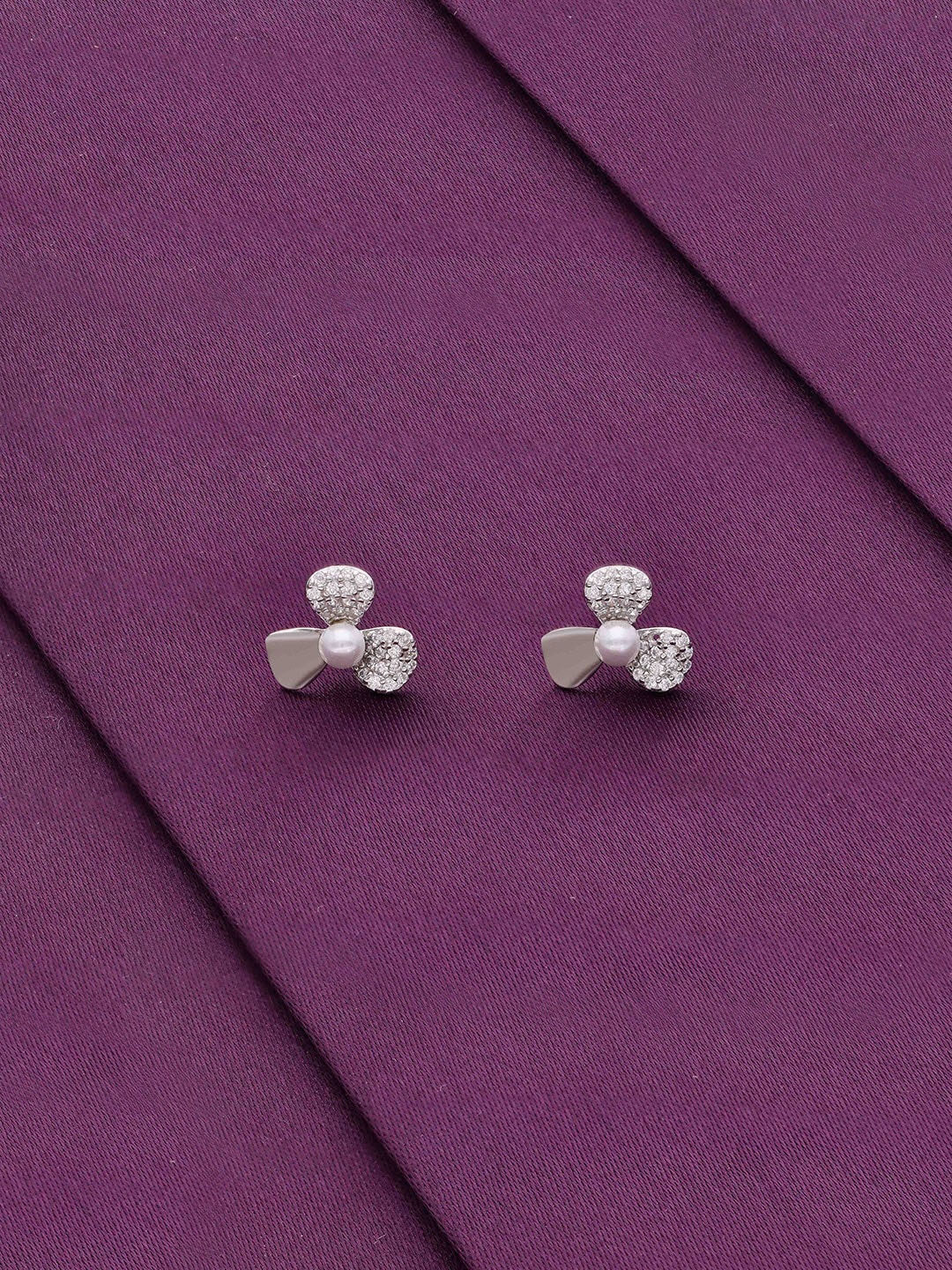 

KAI JEWEL 92.5 Sterling Silver Rhodium-Plated Cubic Zirconia Floral Stud Earrings