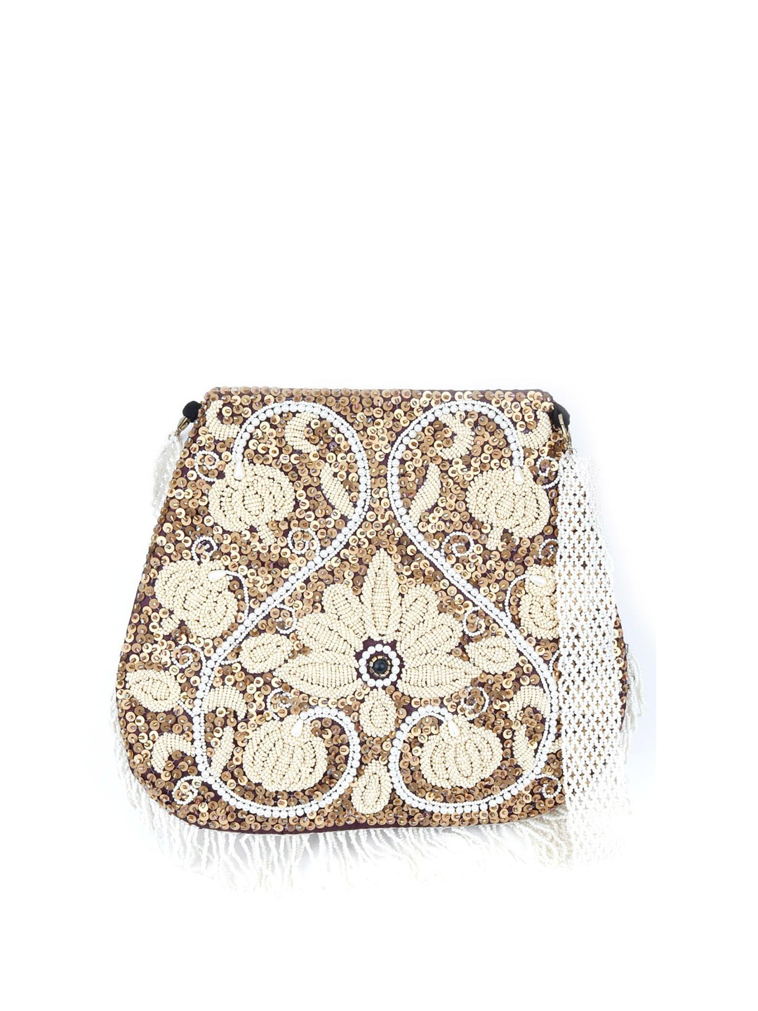 

ODETTE Ethnic Motifs Printed Structured Sling Bag, Brown