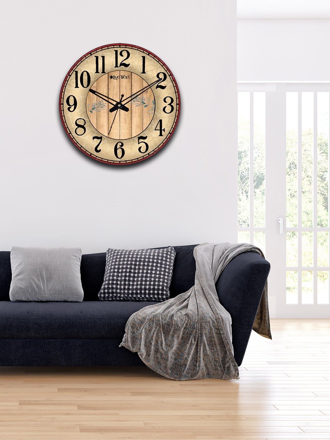 

OLIVE TREE Brown & Beige Printed Wooden Round Shaped Contemporary Wall Clock
