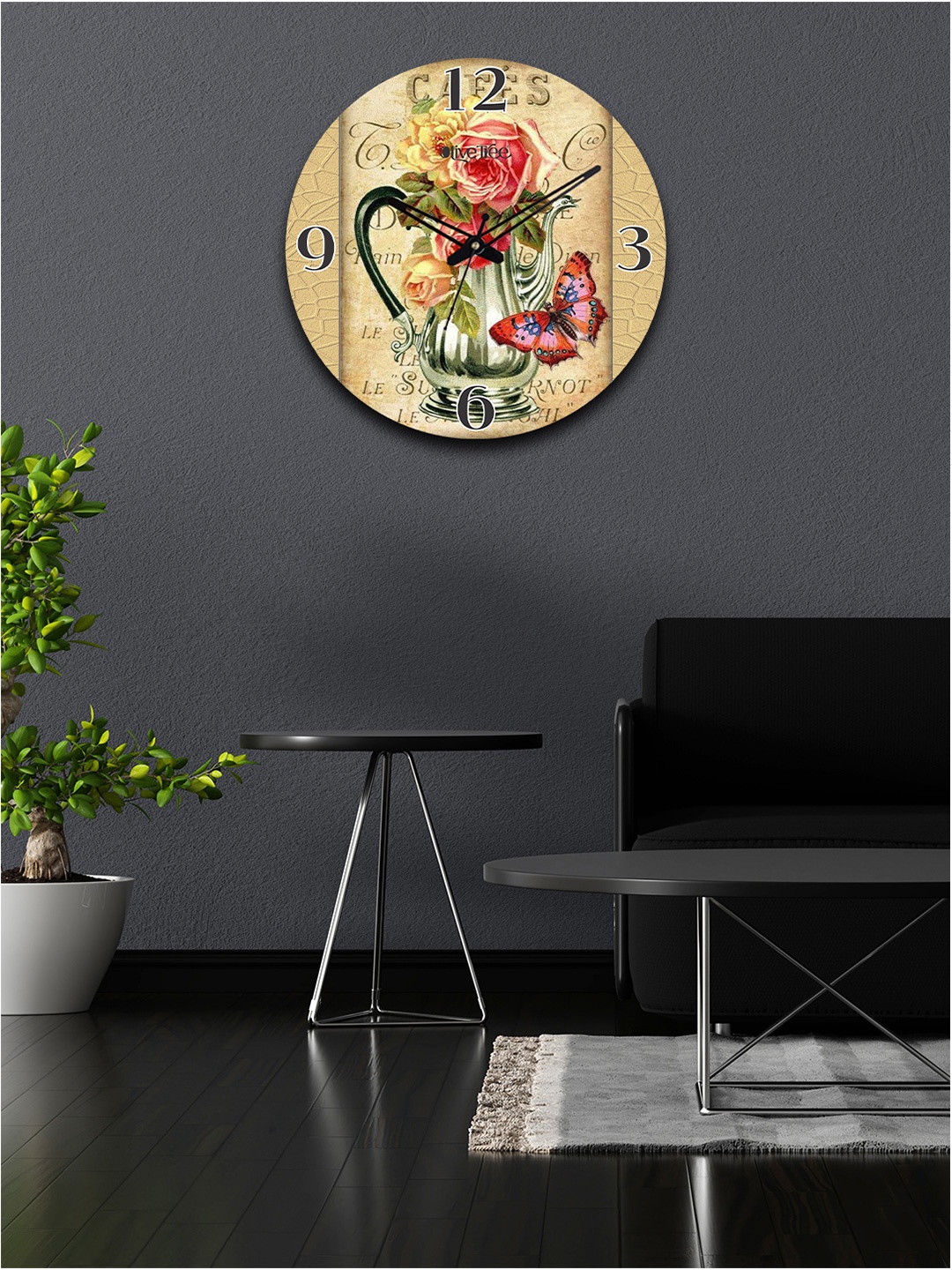 

OLIVE TREE Beige & Green Printed Analogue Wooden Contemporary Wall Clock