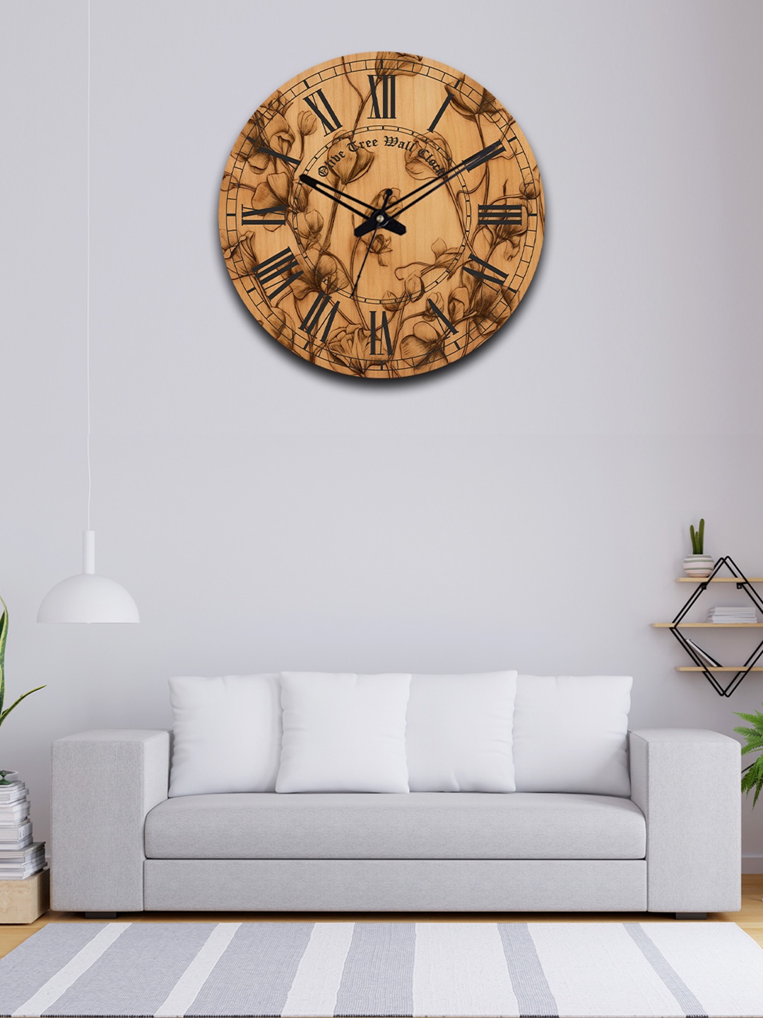 

OLIVE TREE Brown & Grey Printed Wooden Round Shaped Contemporary Wall Clock