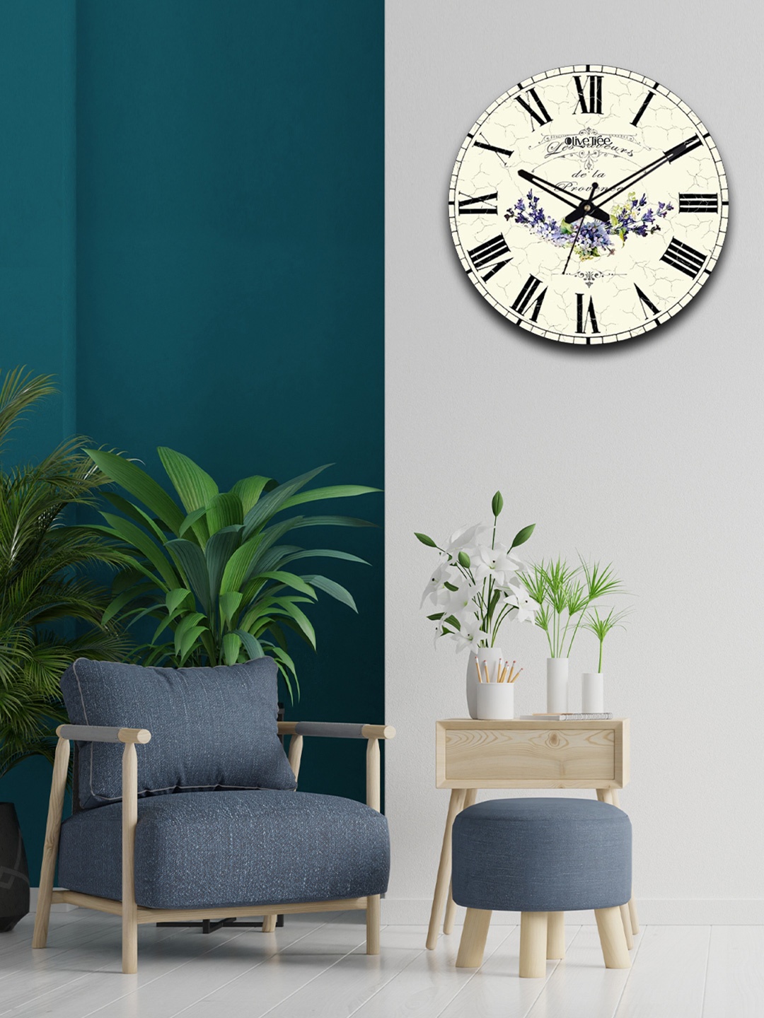 

OLIVE TREE Beige & Purple Printed Analogue Wooden Contemporary Wall Clock