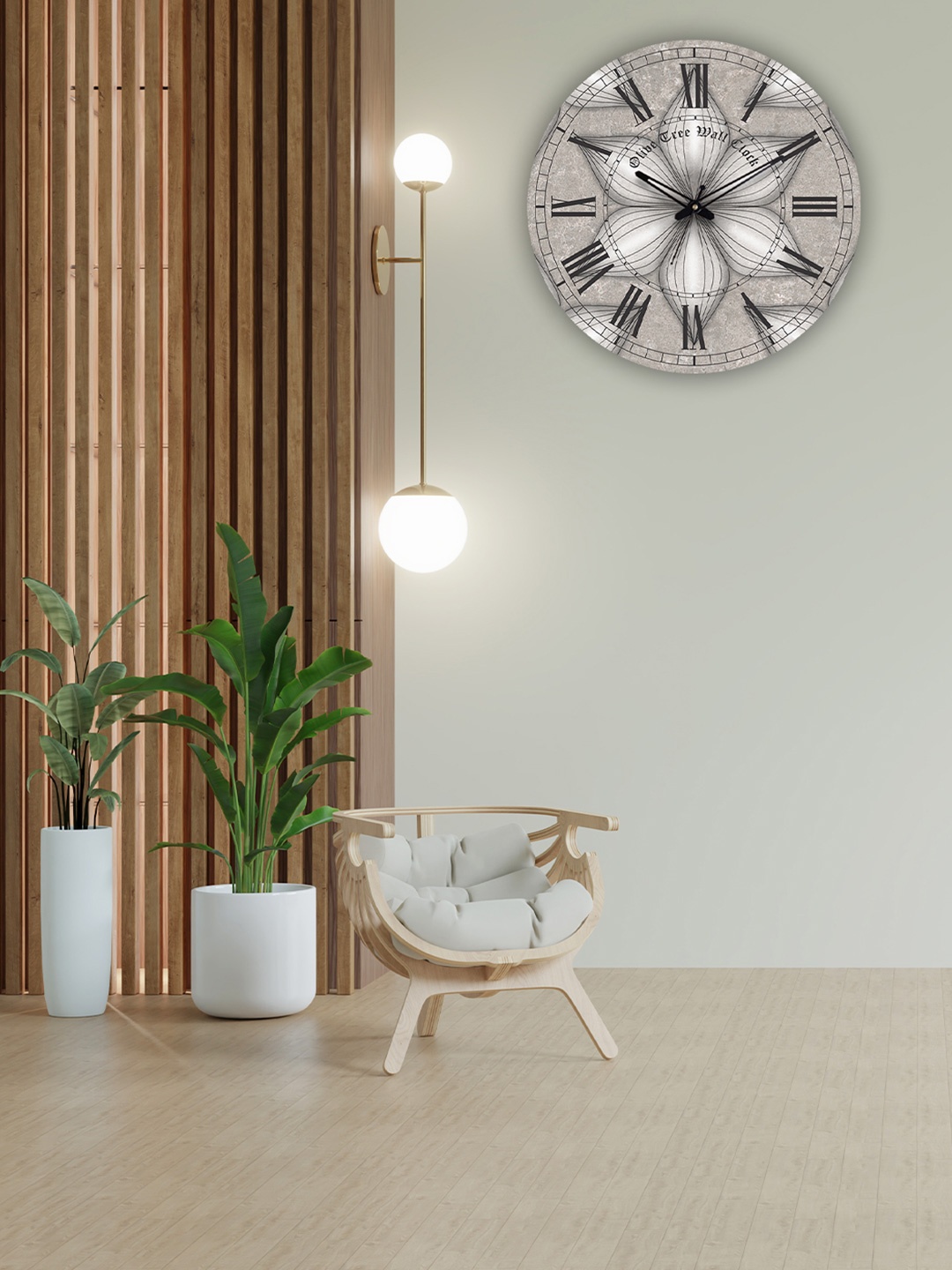 

OLIVE TREE Grey Printed Wooden Round Shaped Contemporary Wall Clock