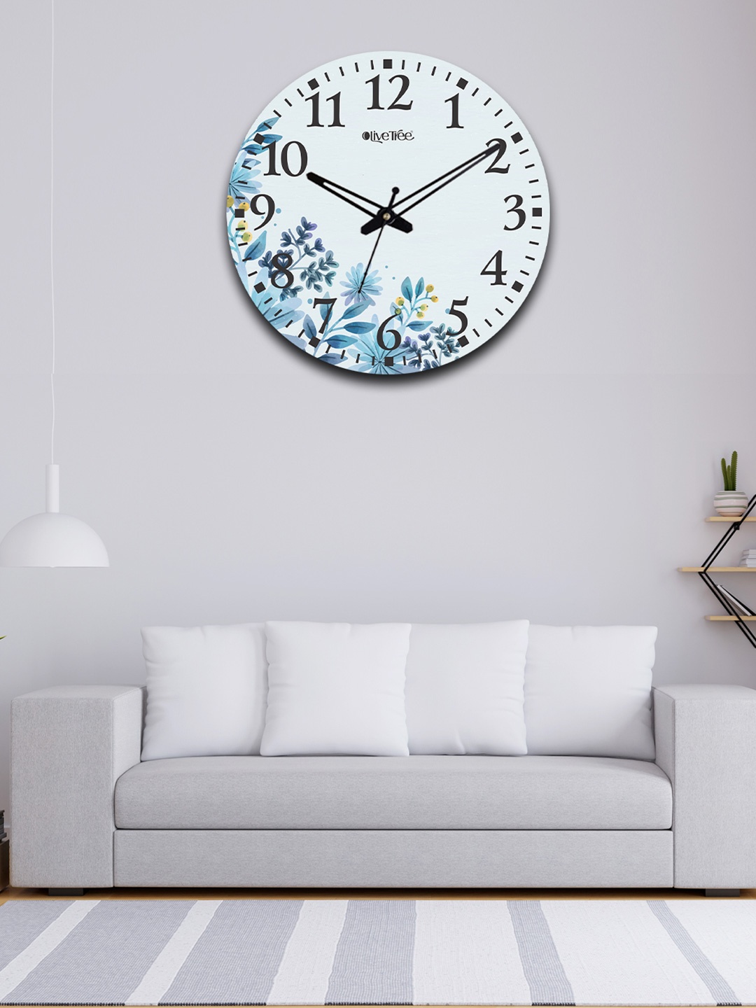 

OLIVE TREE Blue Printed Wooden Round Shaped Contemporary Wall Clock