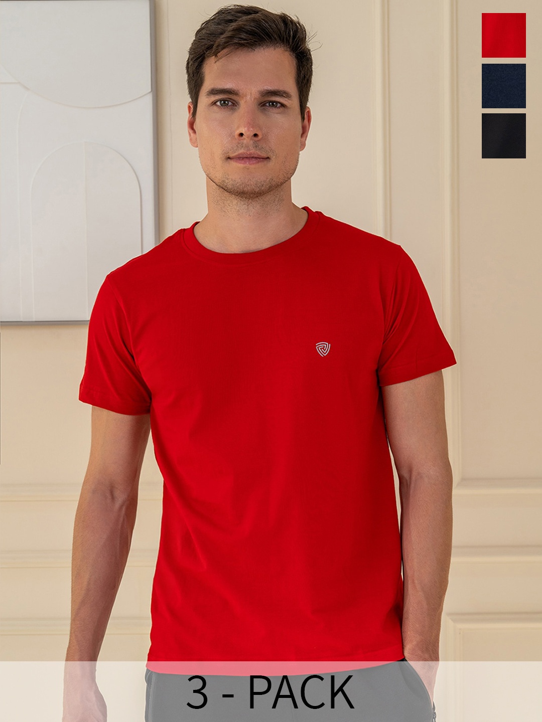 

Lux Cozi Pack Of 3 Pure Cotton Lounge T-shirts, Red
