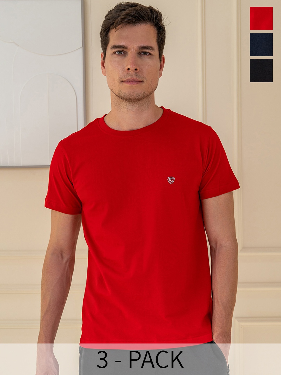 

Lux Cozi Pack Of 3 Pure Cotton Lounge T-shirts, Red