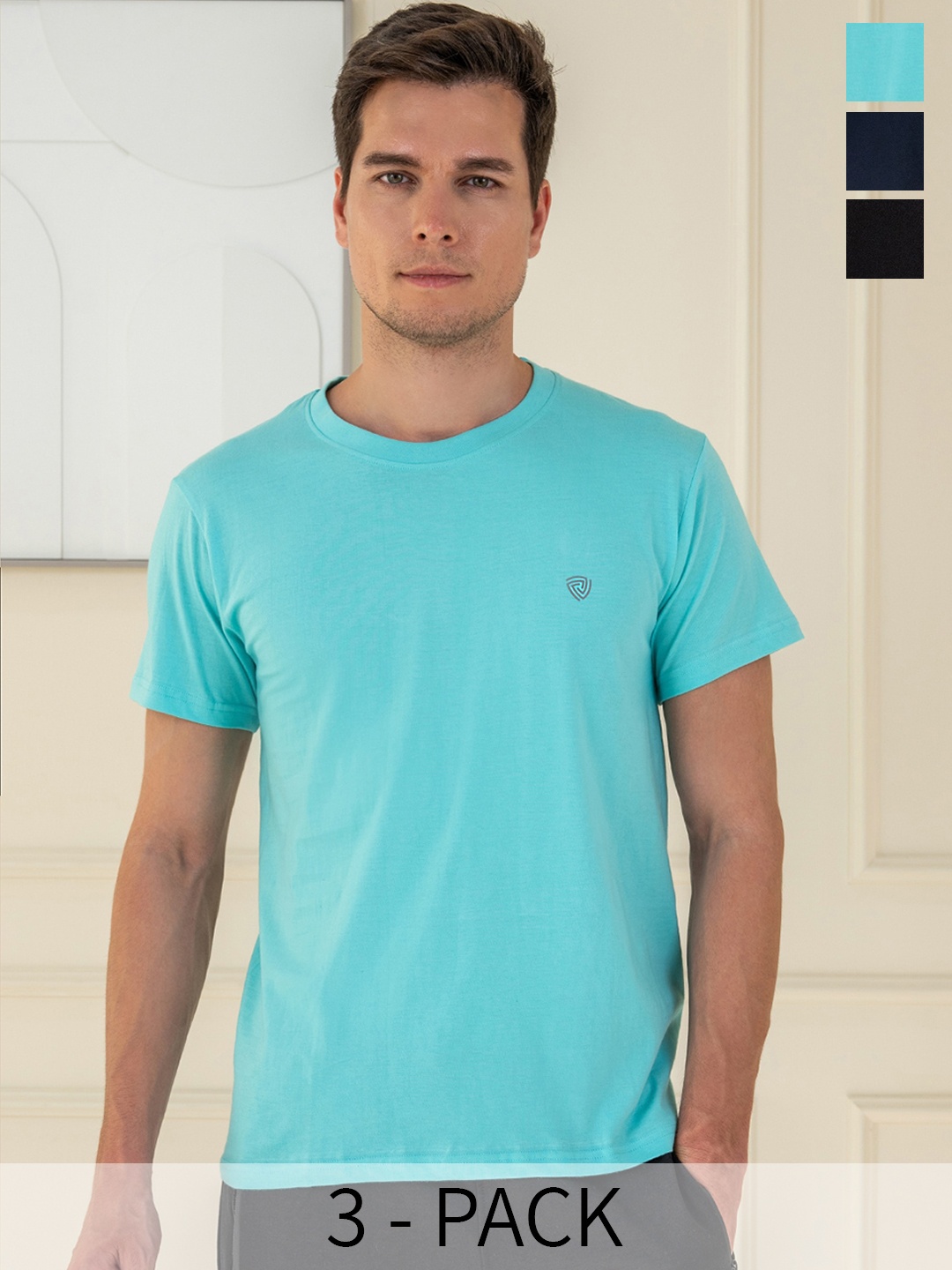 

Lux Cozi Pack Of 3 Pure Cotton Lounge T-shirts, Turquoise blue