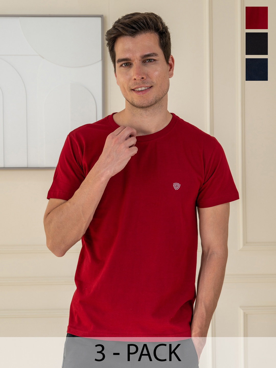 

Lux Cozi Pack Of 3 Pure Cotton Lounge Tshirts, Maroon