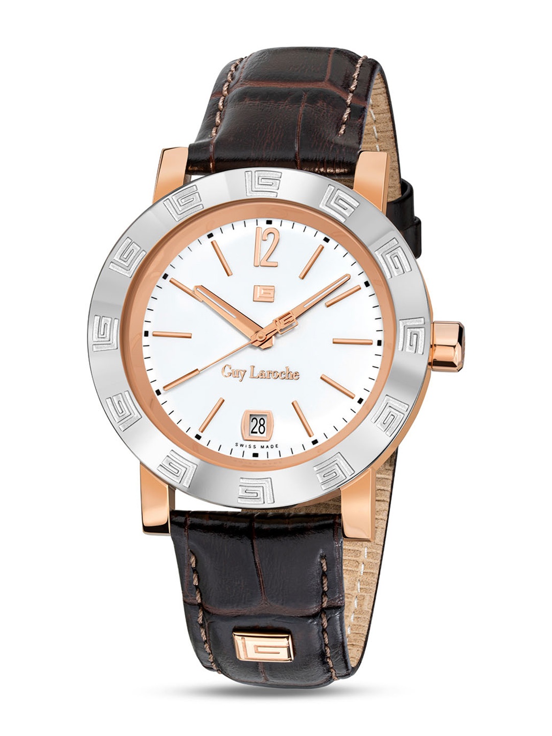 

Guy Laroche Men Embellished Dial & Leather Straps Analogue Swiss Made Watch GLWGA0000102, Brown