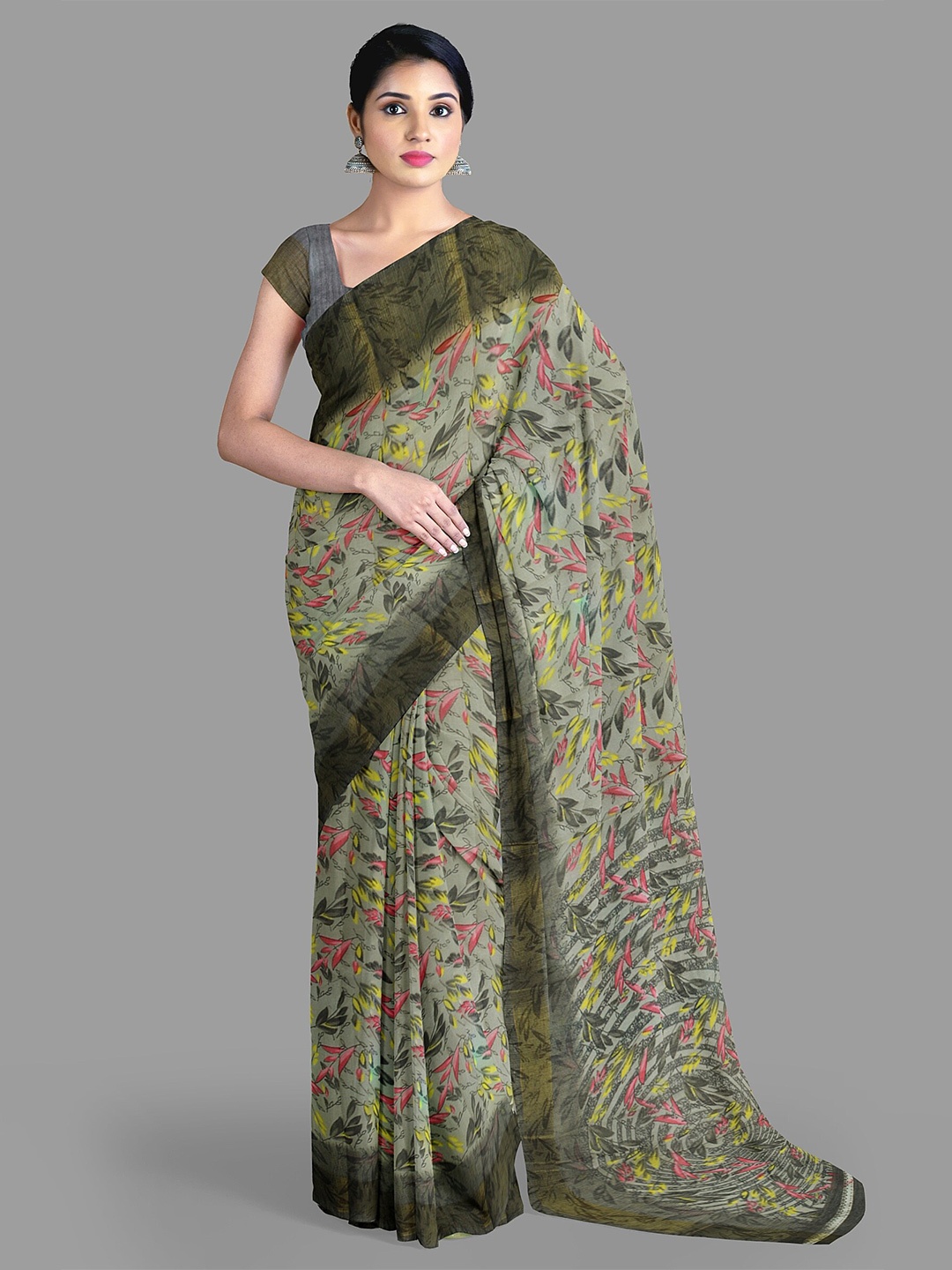 

The Chennai Silks Floral Narayan Peth Saree, Grey