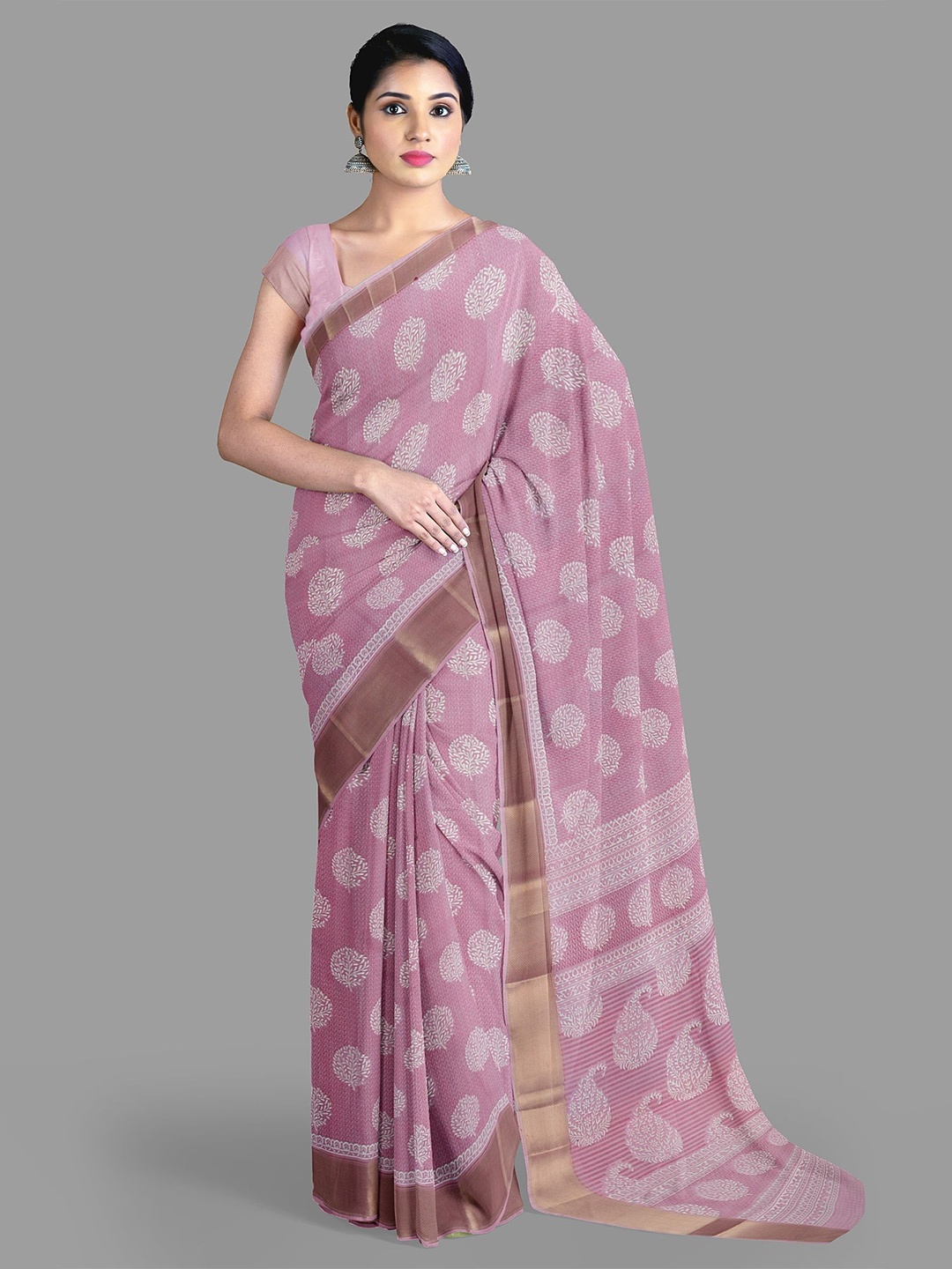 

The Chennai Silks Floral Zari Pure Cotton Kota Saree, Pink