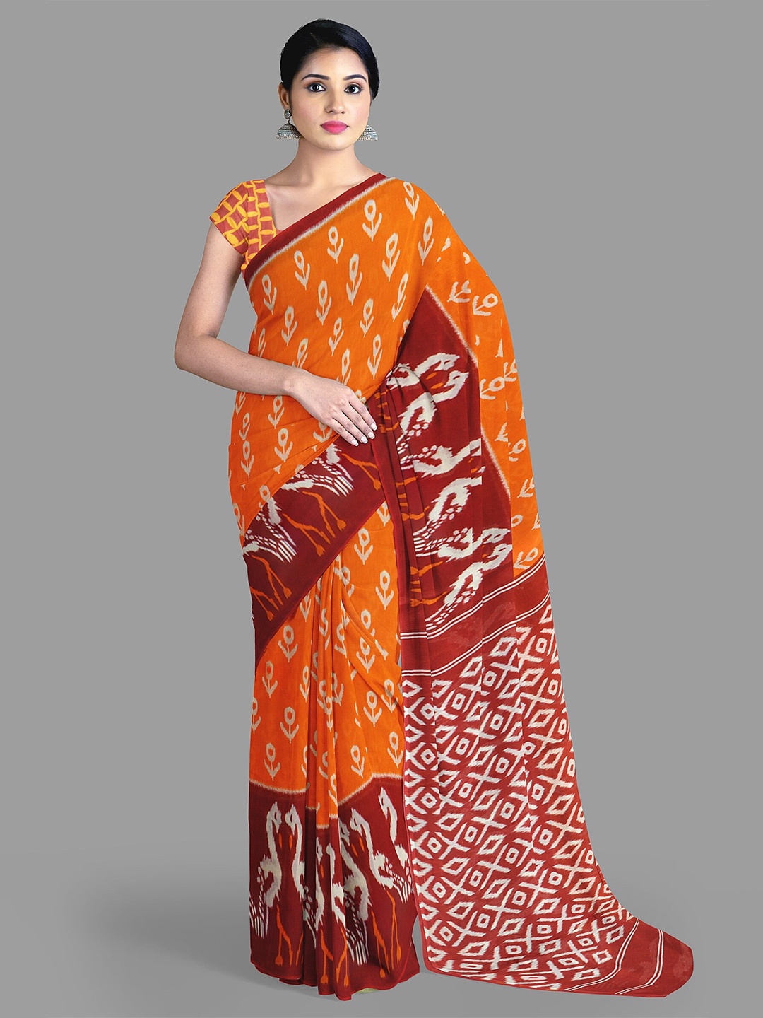 

The Chennai Silks Floral Pure Cotton Kota Saree, Orange