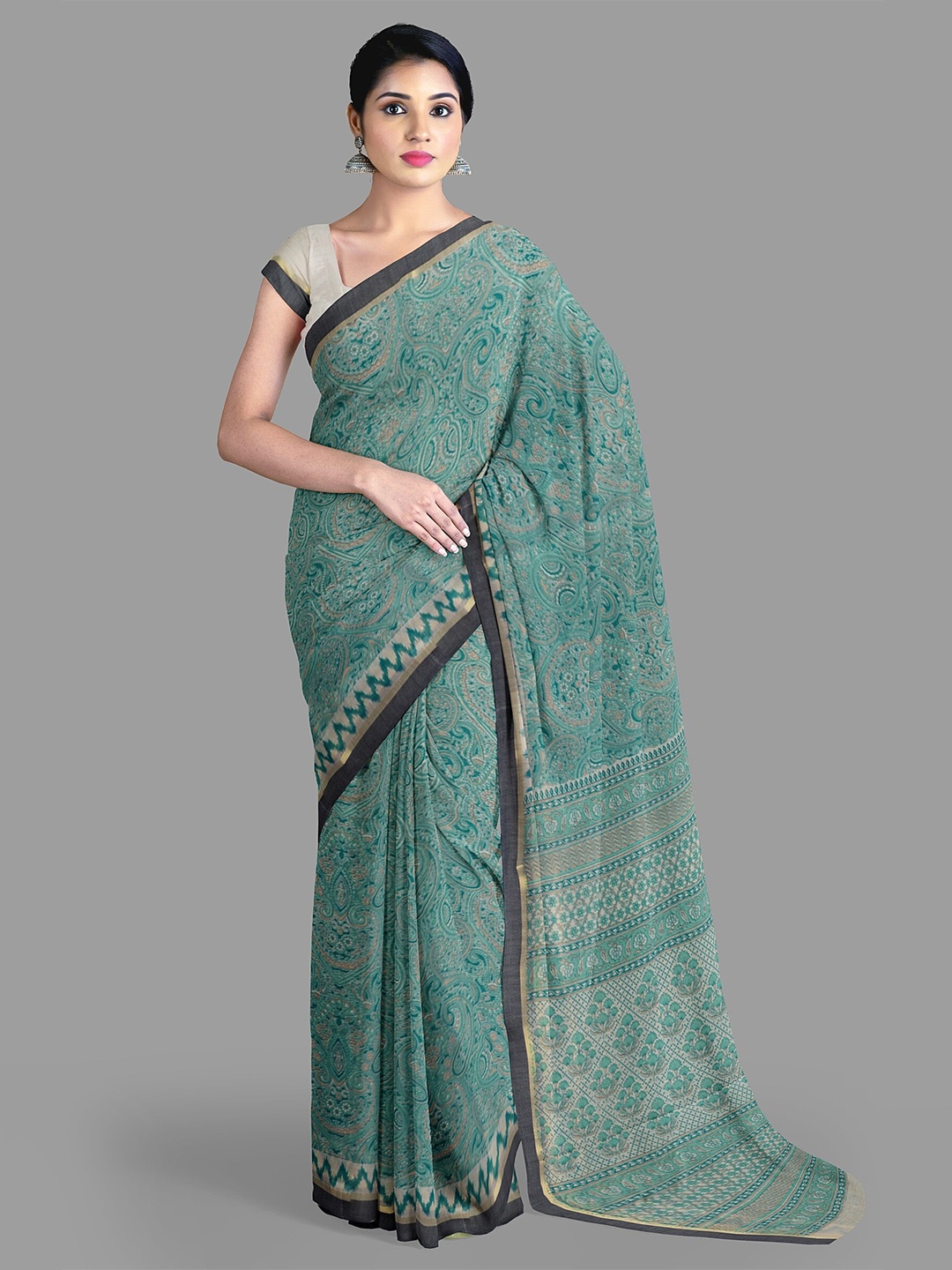 

The Chennai Silks Floral Chanderi Saree, Green
