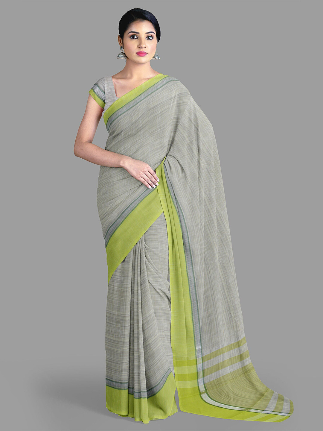 

The Chennai Silks Woven Design Pure Cotton Narayan Peth Saree With Blouse piece, Grey