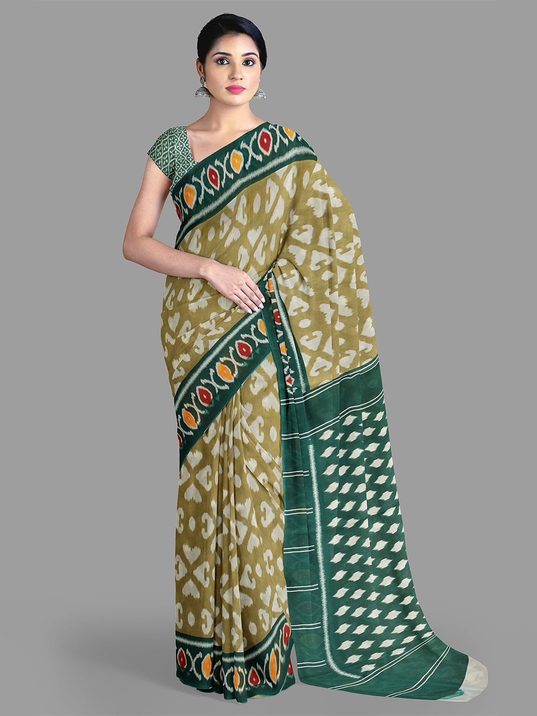 

The Chennai Silks Pure Cotton Kota Saree, Olive