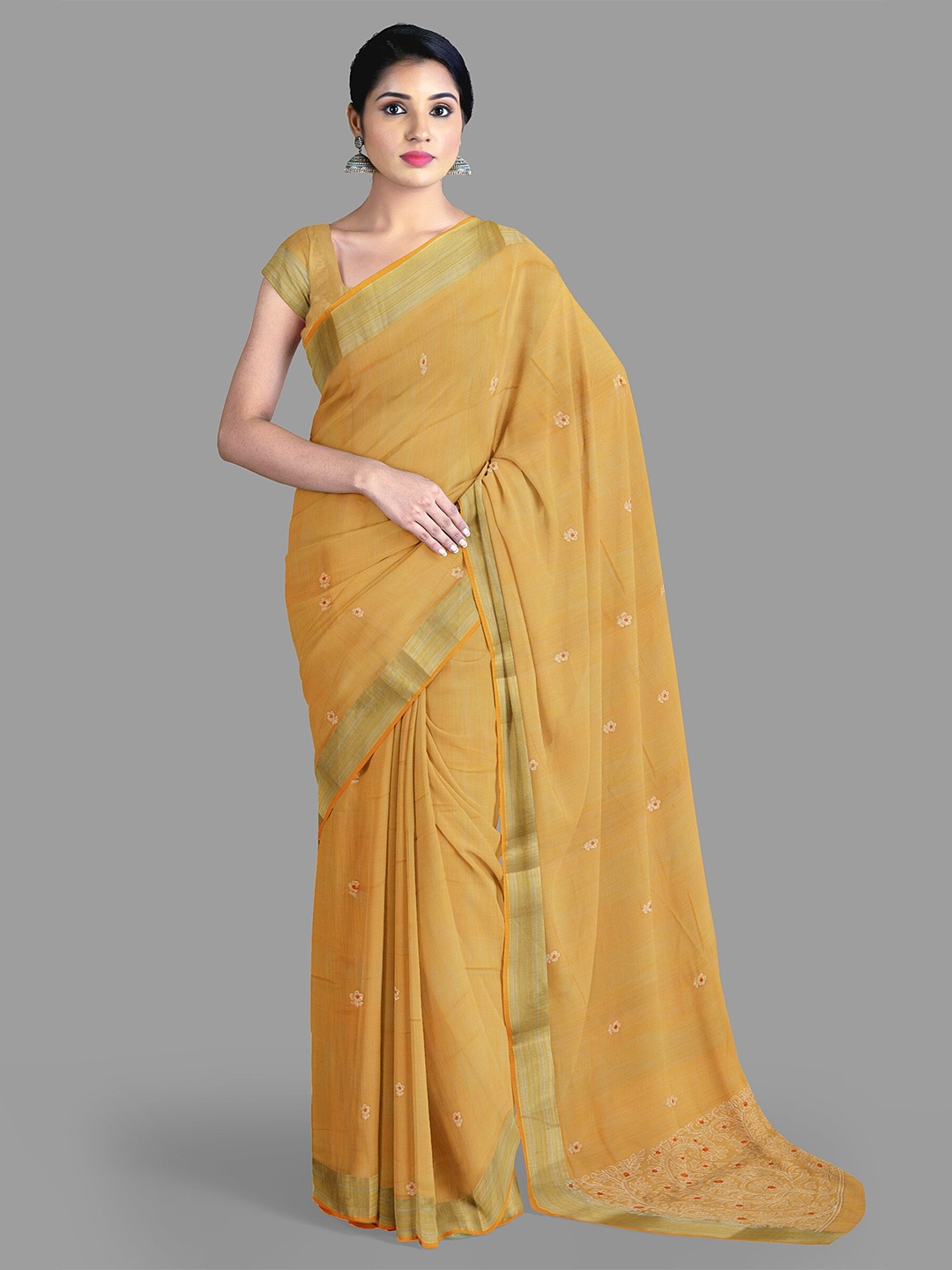 

The Chennai Silks Floral Embroidered Chanderi Saree, Yellow