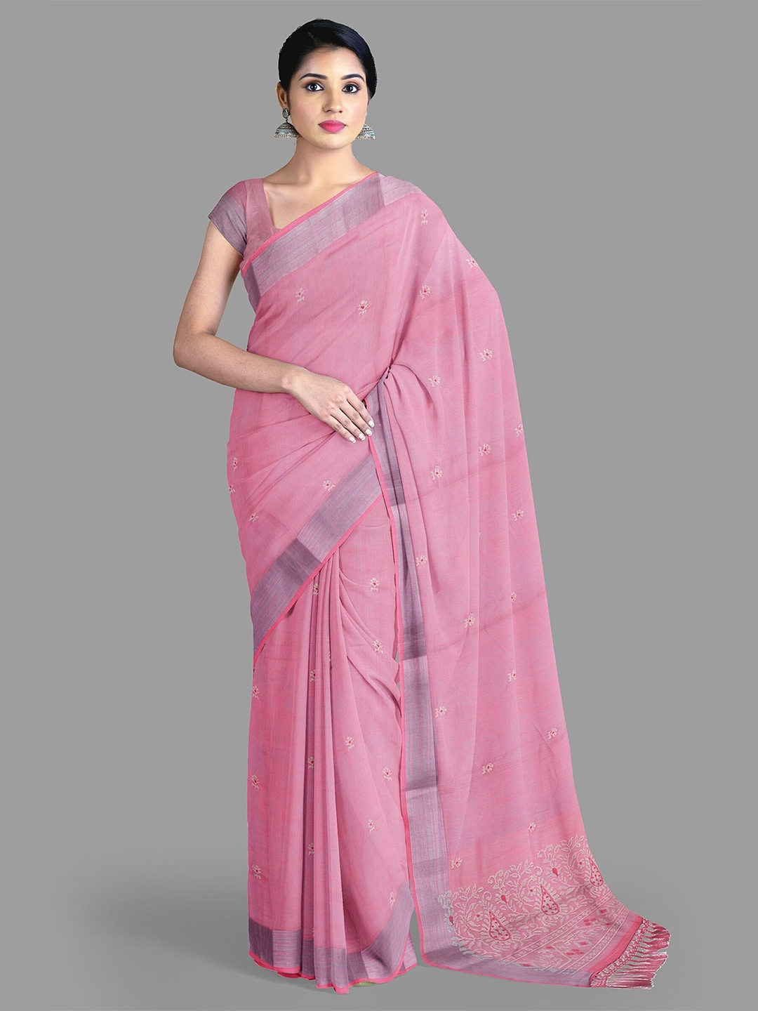 

The Chennai Silks Floral Embroidered Chanderi Saree, Pink