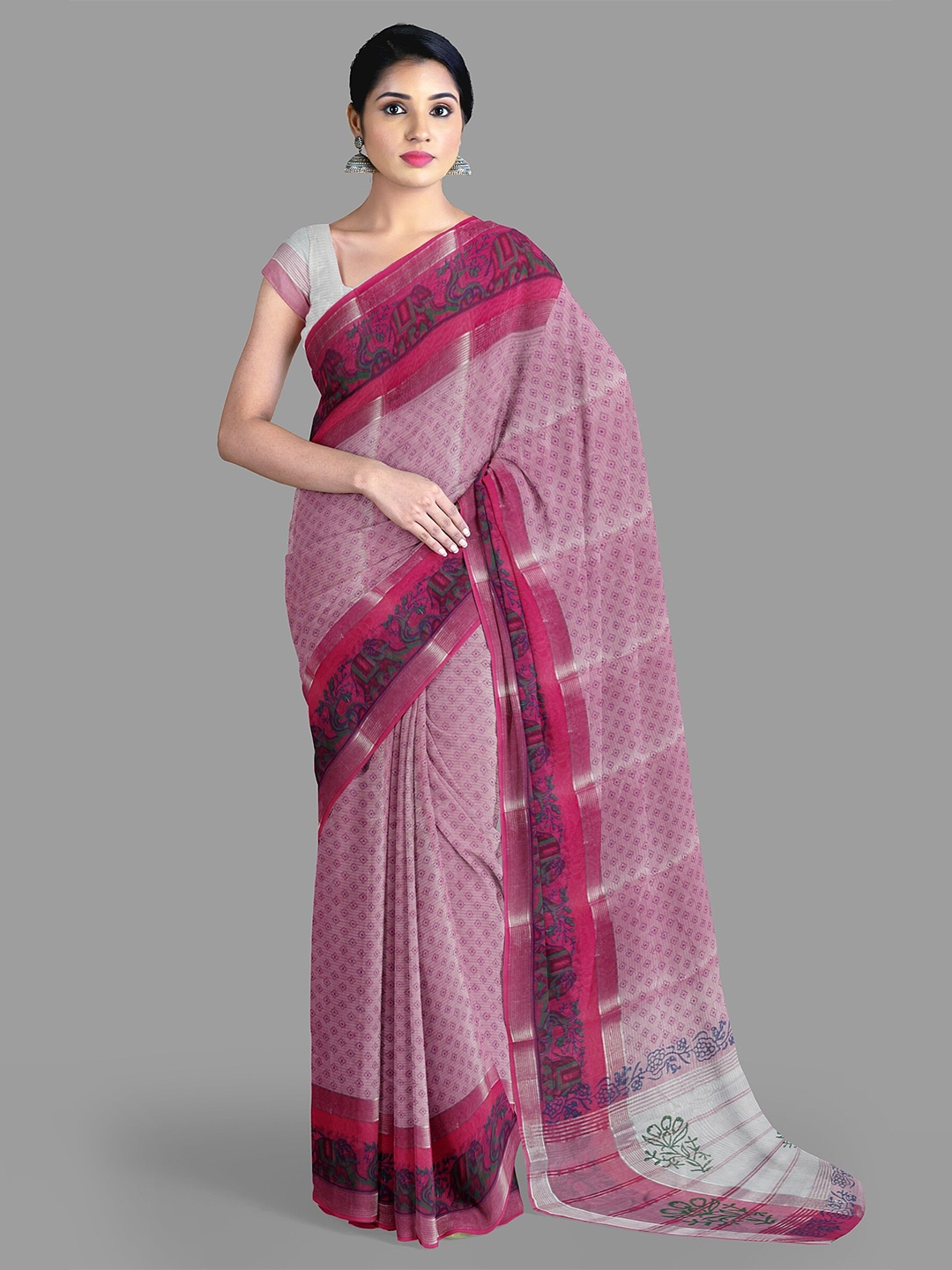 

The Chennai Silks Woven Design Zari Pure Cotton Narayan Peth Saree, Pink