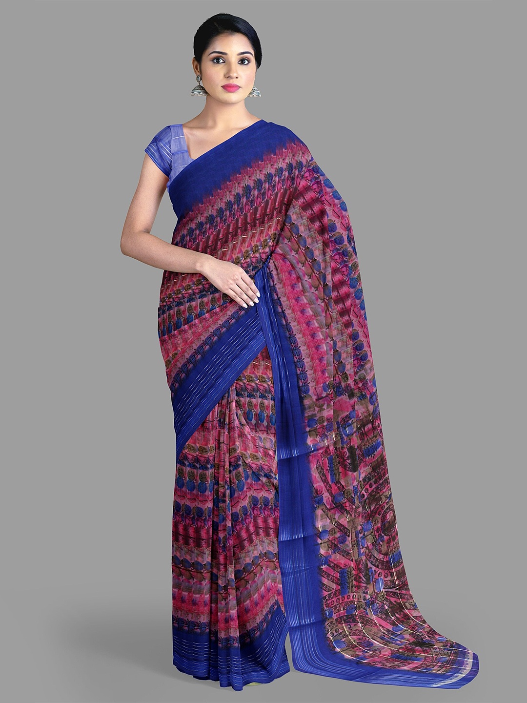 

The Chennai Silks Floral Narayan Peth Saree With Blouse piece, Pink