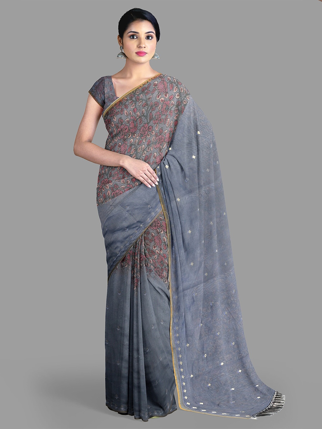 

The Chennai Silks Kalamkari Chanderi Saree, Grey