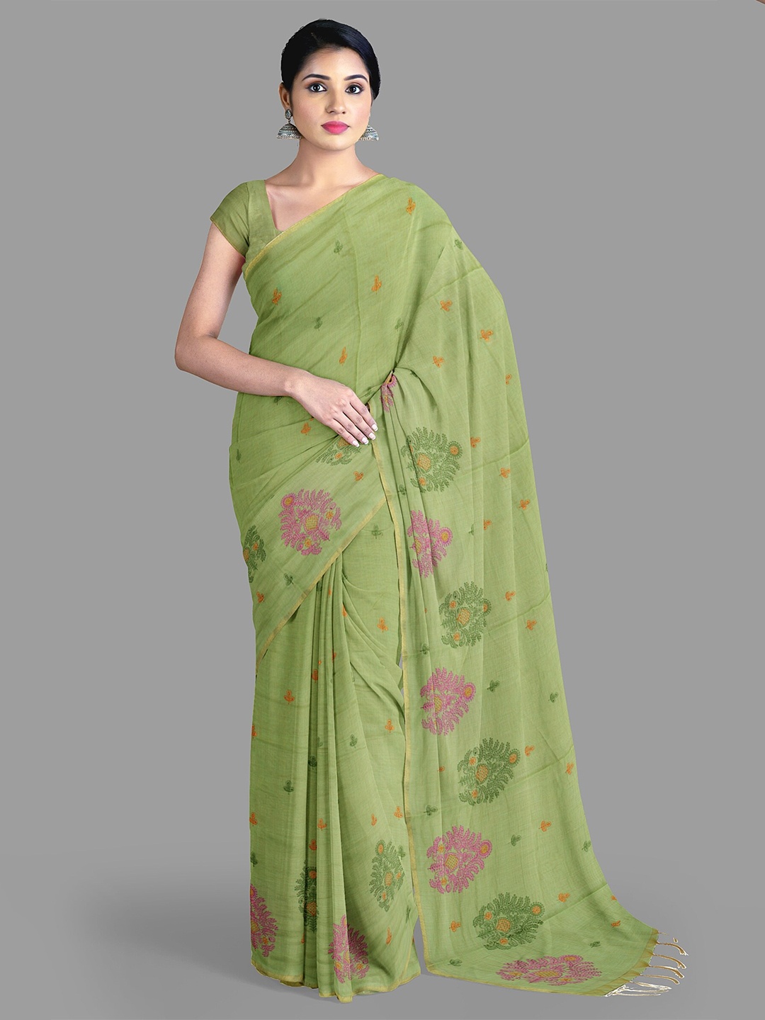 

The Chennai Silks Floral Embroidered Chanderi Saree, Green