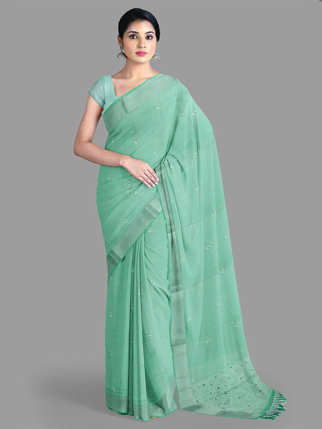 

The Chennai Silks Floral Embroidered Chanderi Saree With Blouse piece, Green