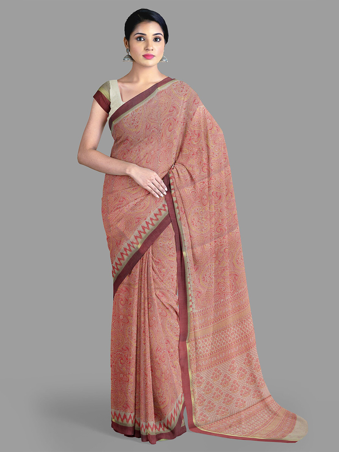 

The Chennai Silks Floral Chanderi Saree, Red