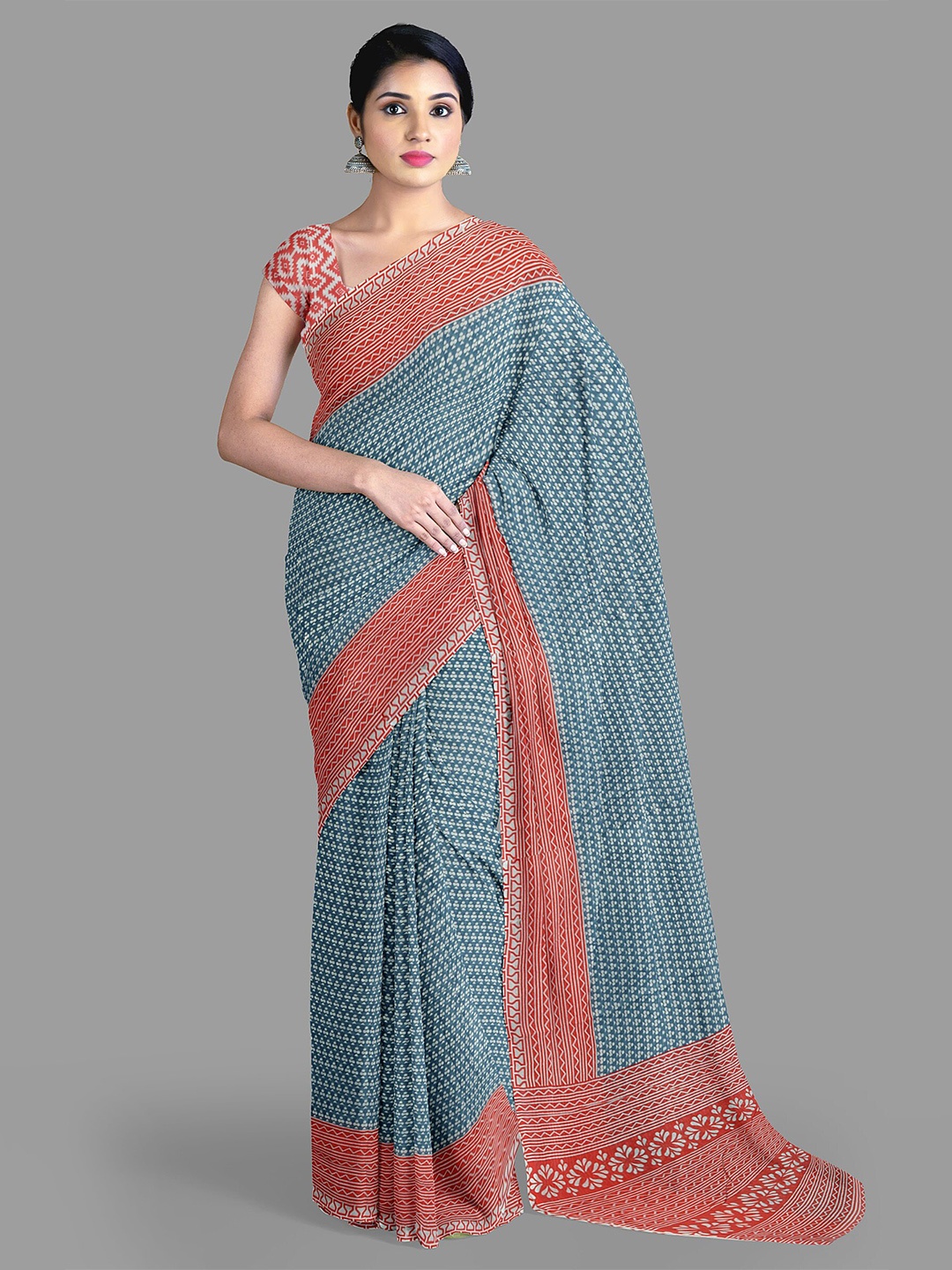 

The Chennai Silks Floral Pure Cotton Kota Saree, Blue