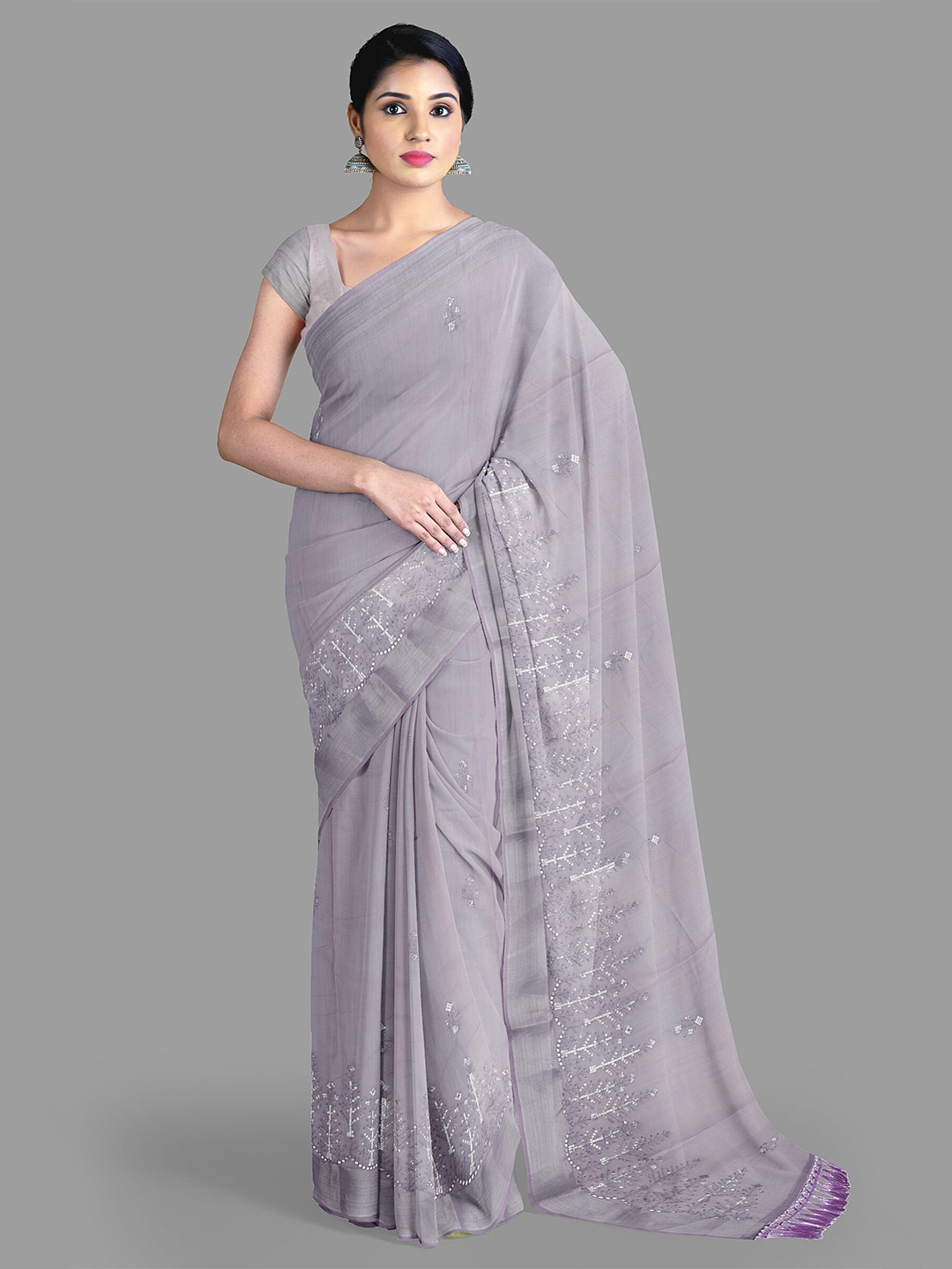 

The Chennai Silks Floral Embroidered Chanderi Saree, Lavender