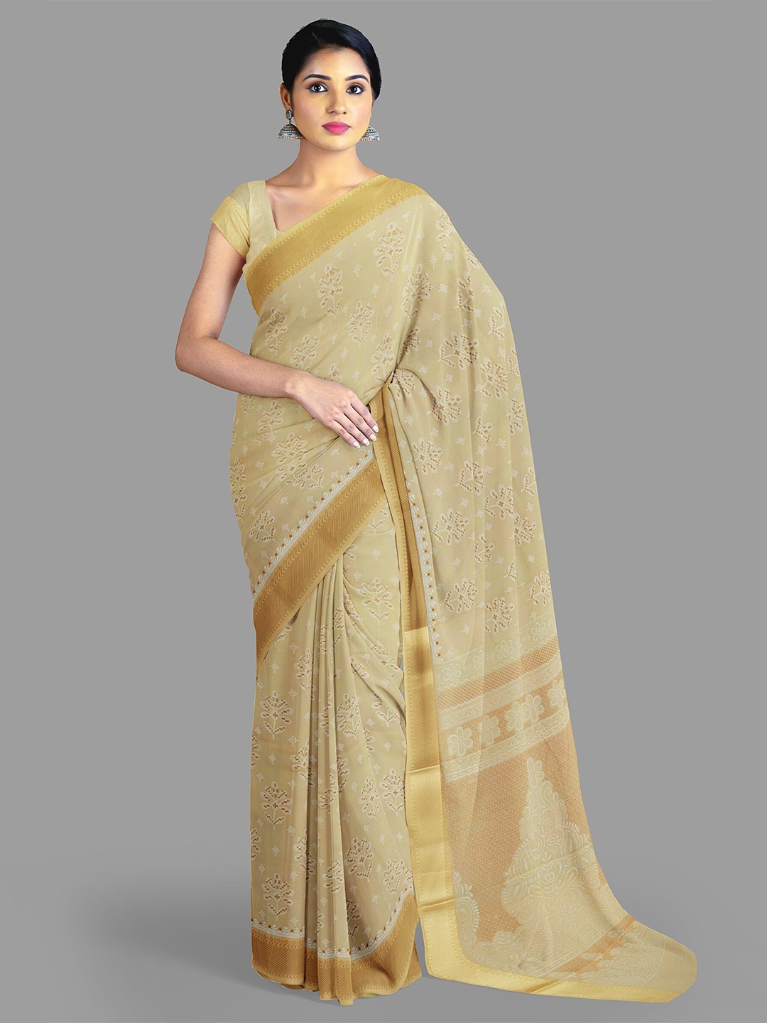 

The Chennai Silks Floral Zari Pure Cotton Kota Saree With Blouse piece, Yellow