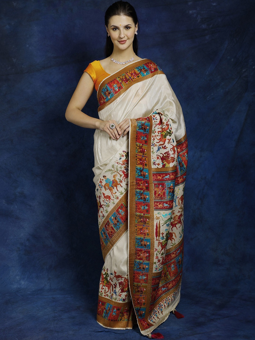 

Exotic India Woven Design Pure Crepe Saree, White