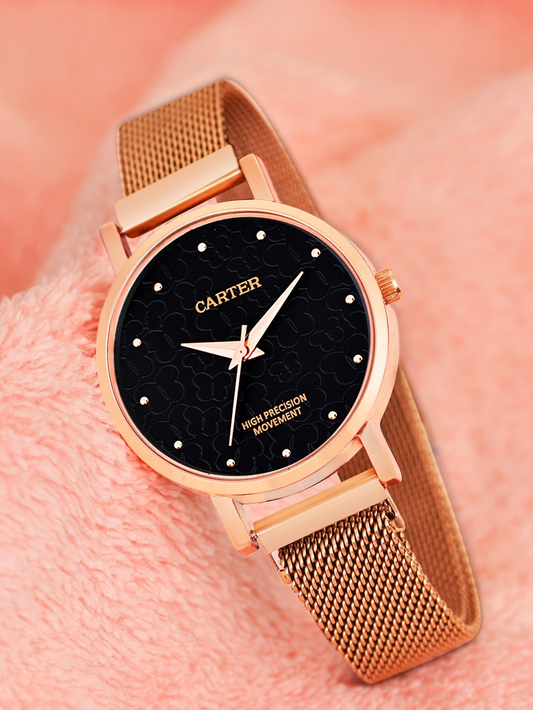 

Sandy D Carter Women Bracelet Style Straps Analogue Watch SDC24-76-RG-BK, Rose gold