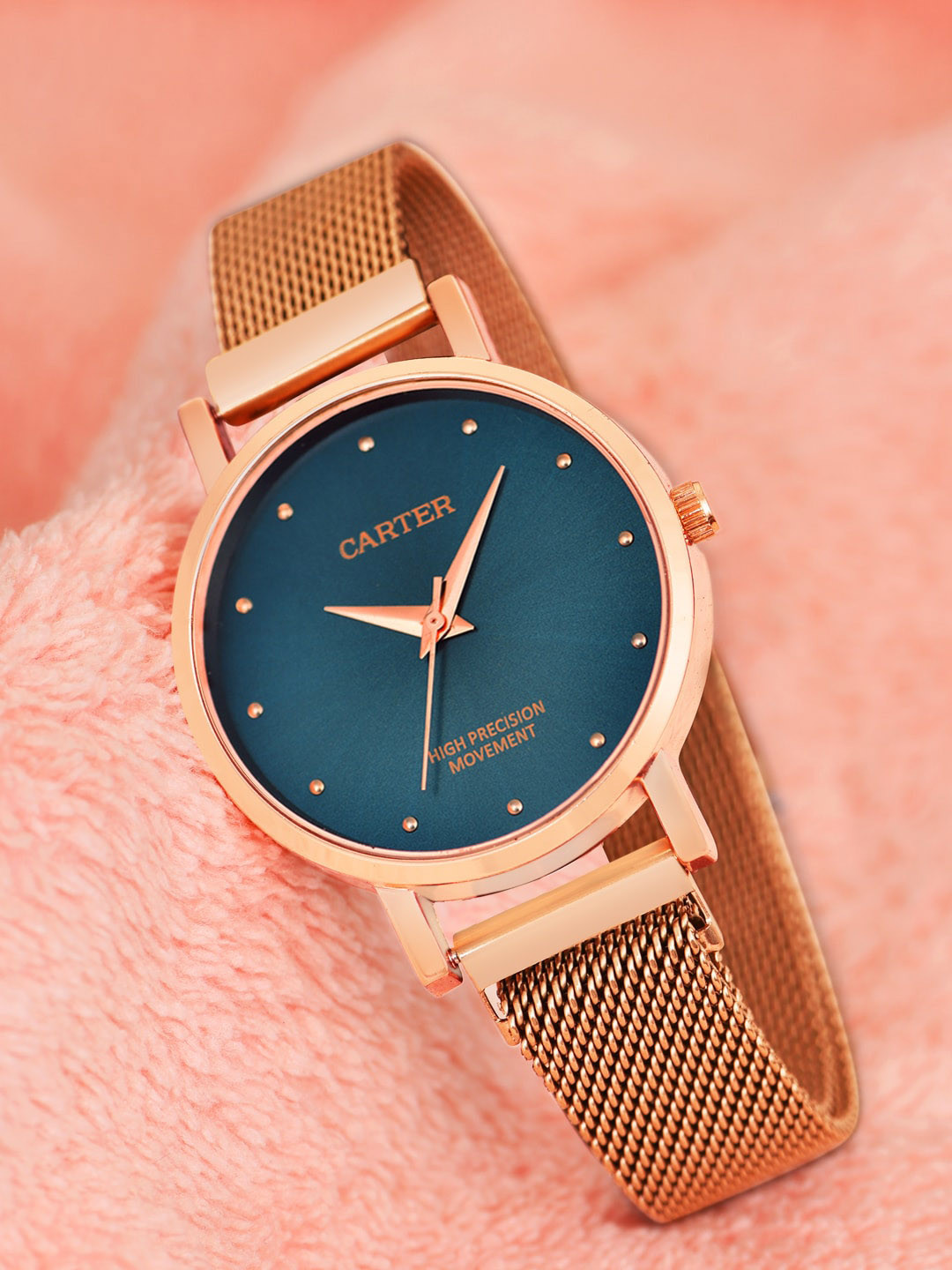 

Sandy D Carter Women Bracelet Style Straps Analogue Watch SDC24-77-RG-BL, Rose gold