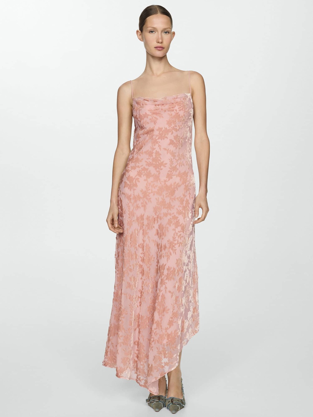 

MANGO Floral Velvet Backless Maxi Dress, Pink
