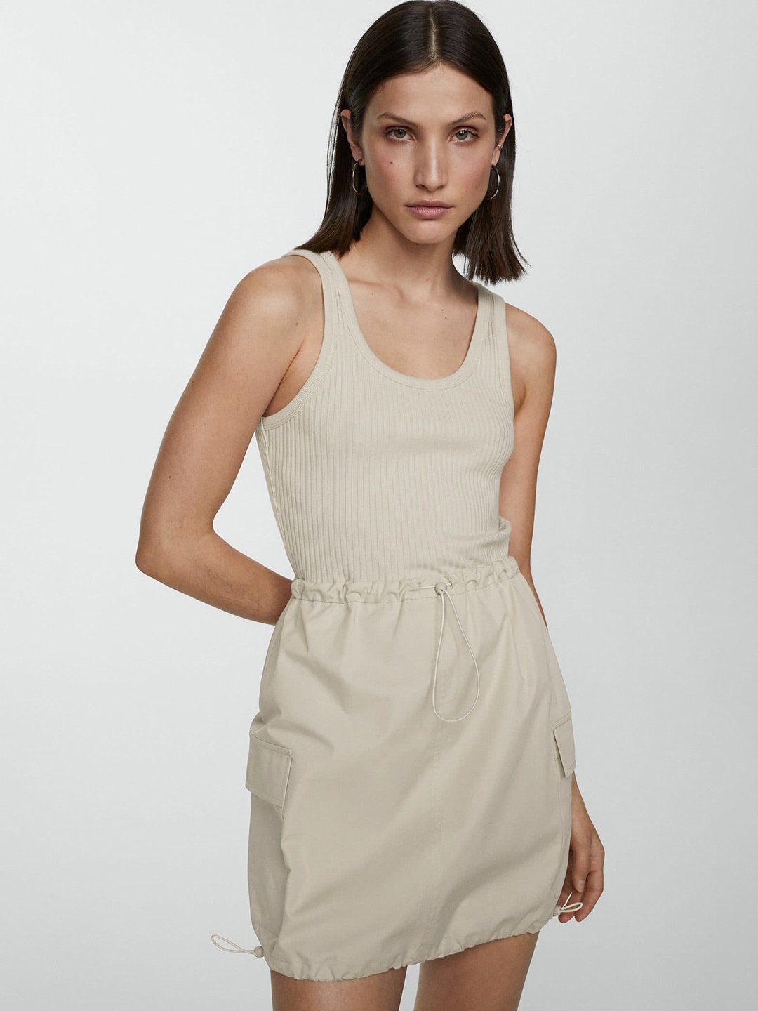 

MANGO Sheath Parachute Mini Dress, Beige