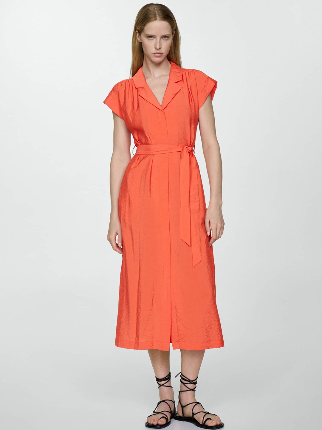 

MANGO Shirt Midi Dress, Peach
