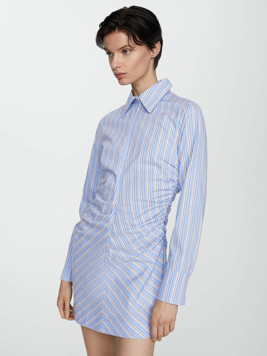 

MANGO Striped Shirt Mini Dress, Blue