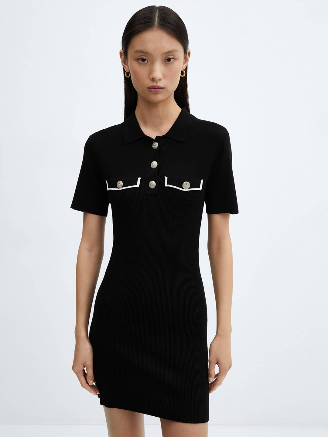 

MANGO Ribbed Shirt Mini Dress, Black