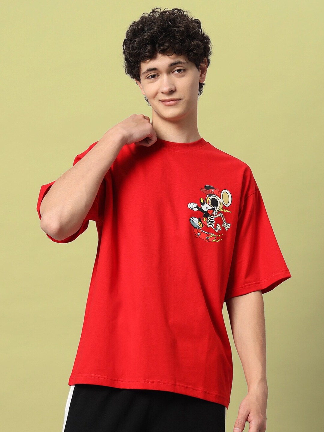 

WEARDUDS Printed Drop-Shoulder Sleeves Oversized T-shirt, Red