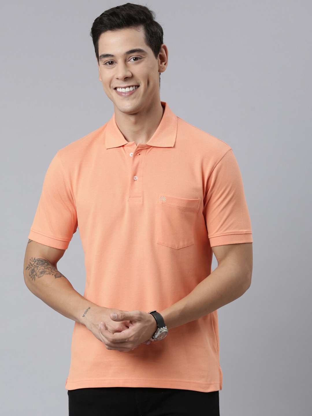 

Chennis Orange Polo Collar Pure Cotton Pockets Slim Fit T-shirt