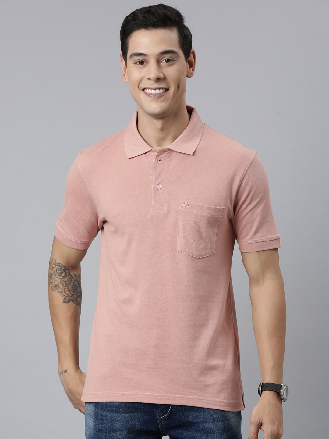 

Chennis Peach Polo Collar Pure Cotton Pockets Slim Fit T-shirt