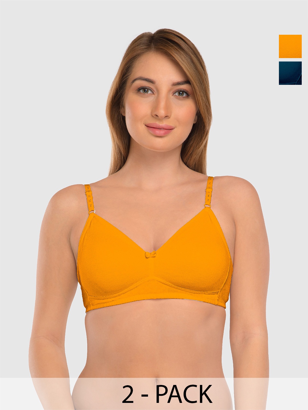 

Daisy Dee Pack Of 2 Full Coverage Non Padded Cotton Everyday Bra- All Day Comfort, Yellow