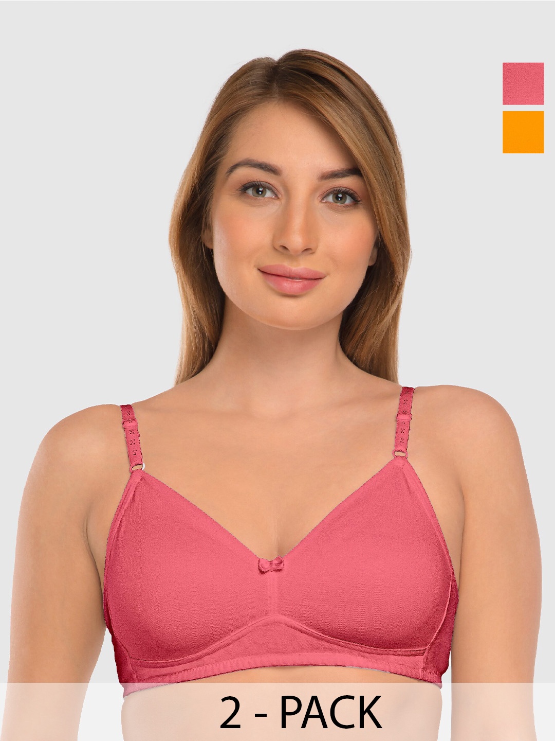 

Daisy Dee Pack Of 2 Full Coverage Non Padded Cotton Everyday Bra- All Day Comfort, Orange