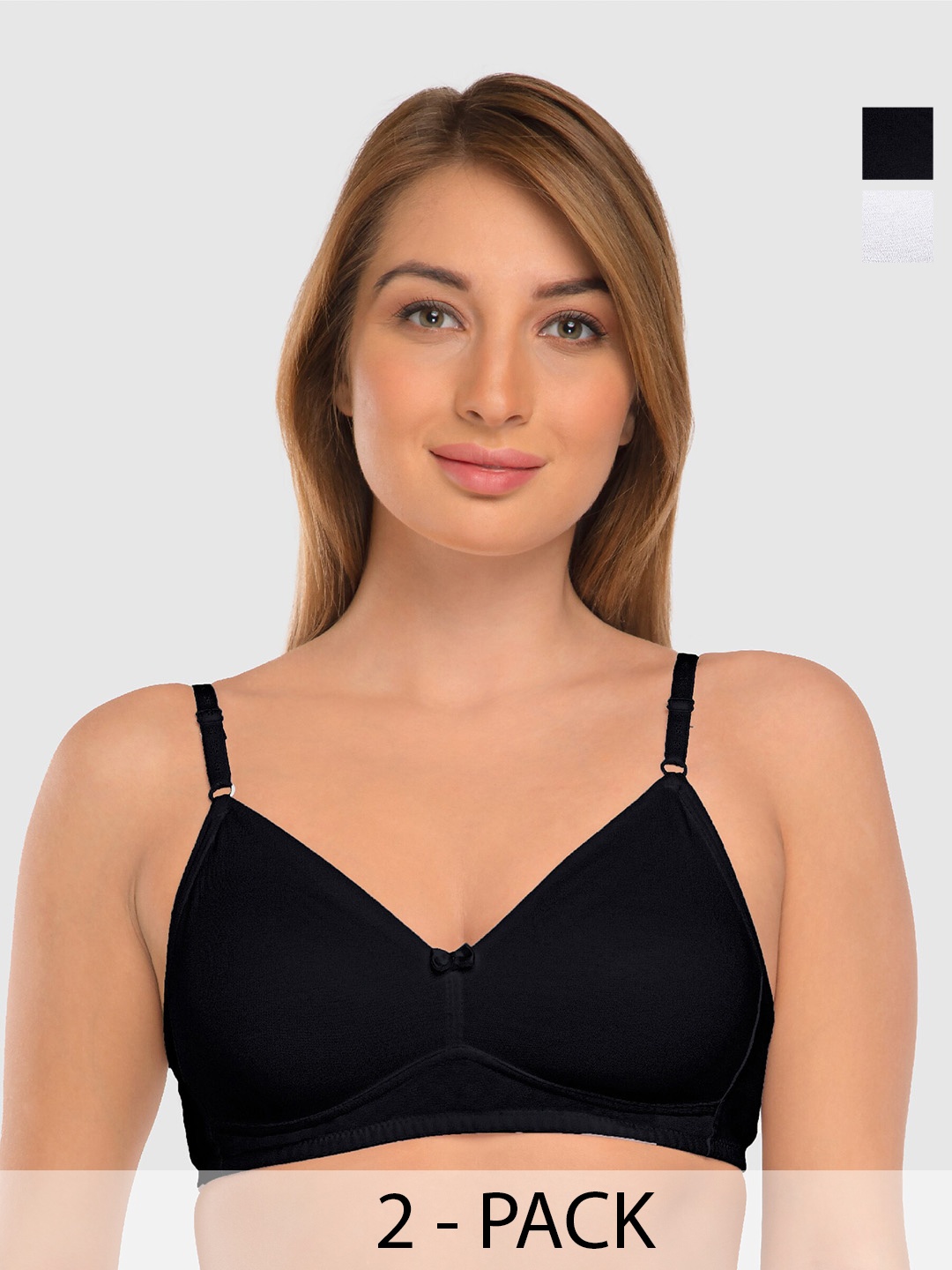 

Daisy Dee Pack Of 2 Full Coverage Non Padded Cotton Everyday Bra- All Day Comfort, Black