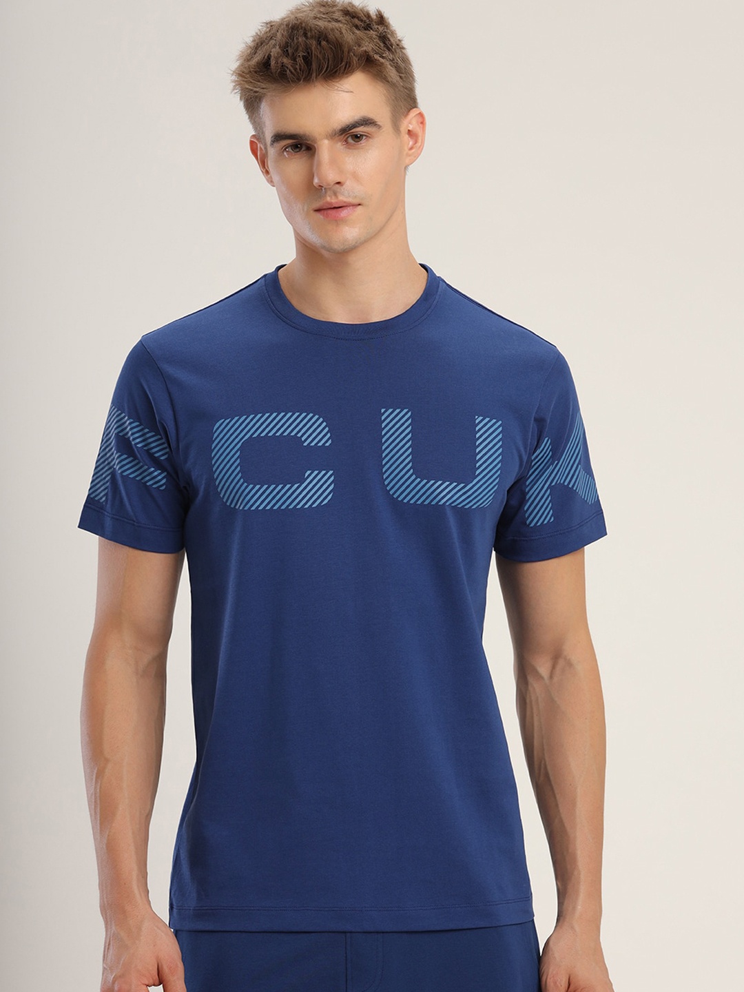 

FCUK Play Richmond Printed Moisture Wicking Pure Cotton Lounge Tshirts, Blue